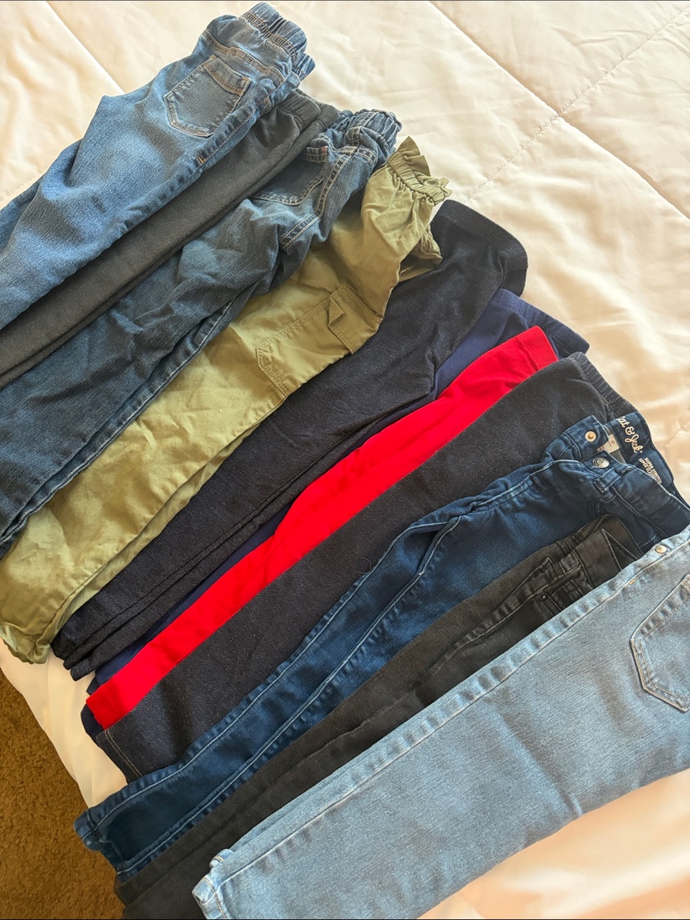 5T Kids Jeans, leggings, sweats Bundle - Blue, Olive, Black, Red